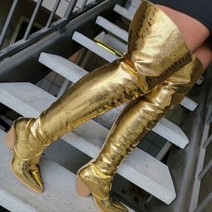 Gold over the knee boots